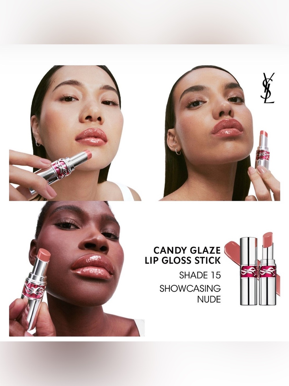 Yves Saint Laurent Candy Glaze Lip Gloss Stick 15 Nude YSL New - Picture 8 of 14